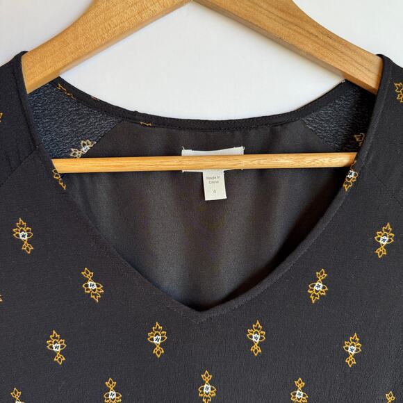 Garnet Hill Bohemian Tiered Pocket Detail Dress Size 4 Black Floral Emblem Print - Picture 4 of 16